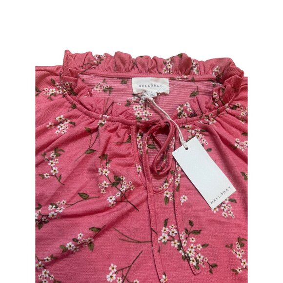 NWT Meloday Women's Peachy Pink Floral Blouse Sleeveless Size Large - Picture 3 of 3